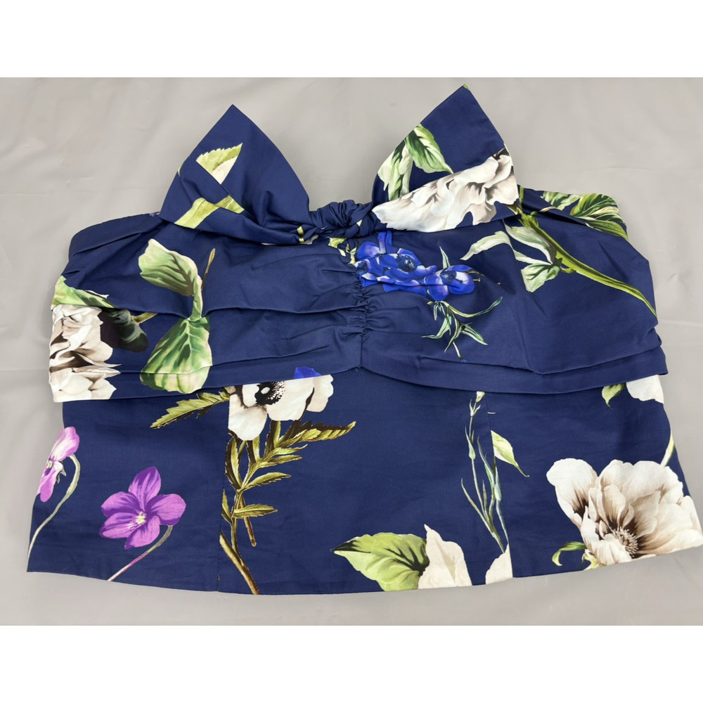 Express Tube Top Womens Size Medium Blue Floral Strapless Ruched Crop Top Bow